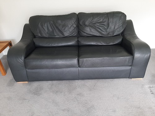 Black leather three seater - black,