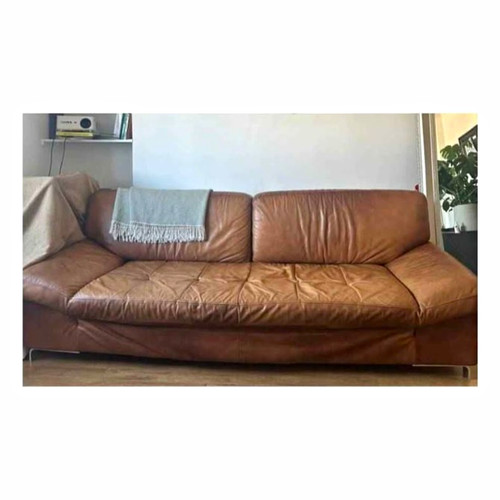 Brown leather sofa couch solid - brown,