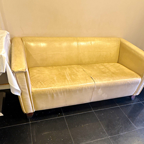 Beige leather seater sofa - 2-seater,