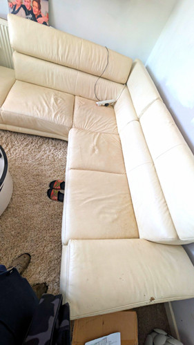 Cream leather corner sofa - cream,