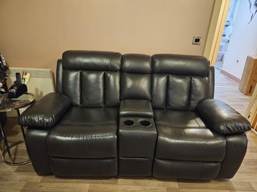 Seater black leather sofa - black,