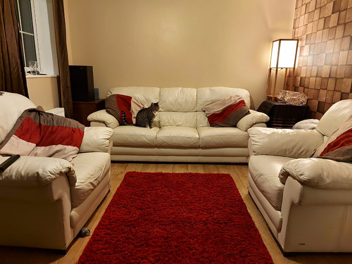 Cream italian leather 3pc sofa - italian,