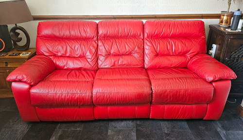Red leather seater - 3, seater,