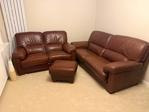 Brown leather sofa set 3pc - brown,