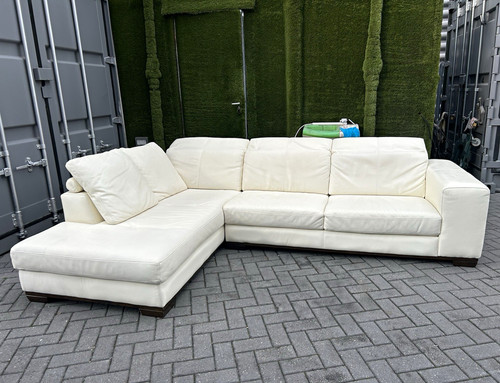 Large cream leather corner - cream,