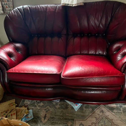 Red leather seater sofa - leather,