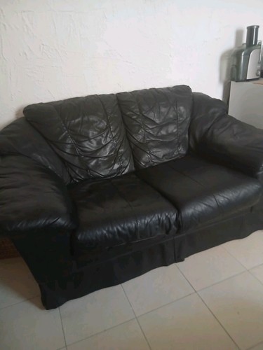Black leather seater - leather, 2-seater