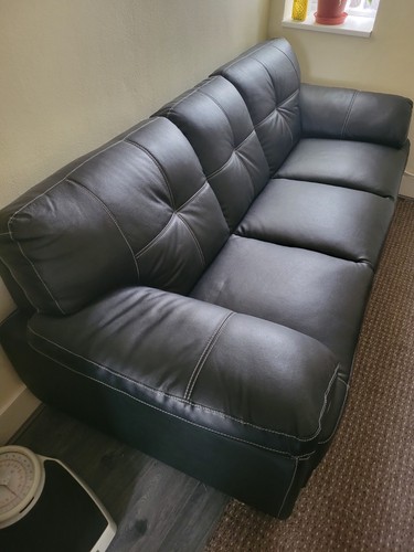 Black leather sofa seater - leather,