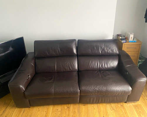 Brown leather seater - brown, 3-seater