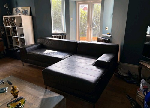 Ikea brown leather - ikea, sofa