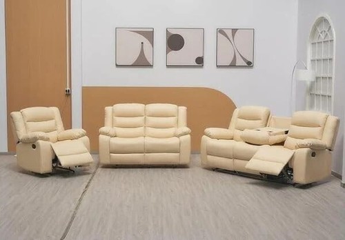 Cream leather manual recliner - manual,