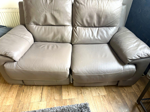 Grey leather recliner - leather, sofa