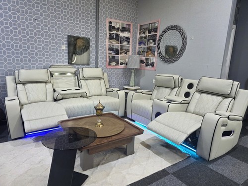 Osman cream leather - sofa, 3+2