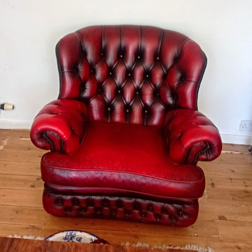 Red leather chesterfield - leather,