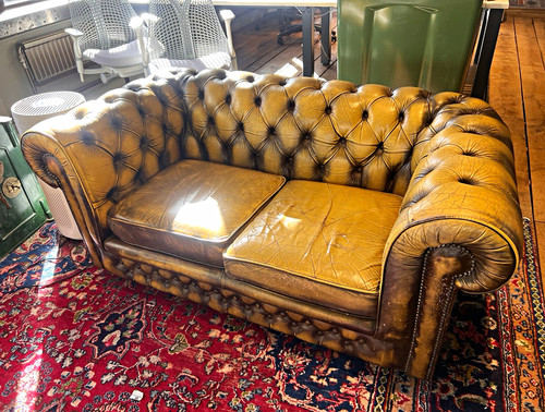 Green leather chesterfield - green, 2