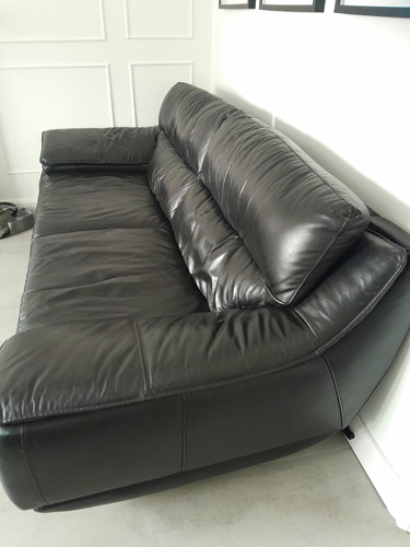 Black leather seater - black, sofa
