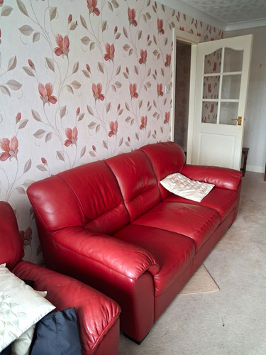 Red leather sofa with pad - red,